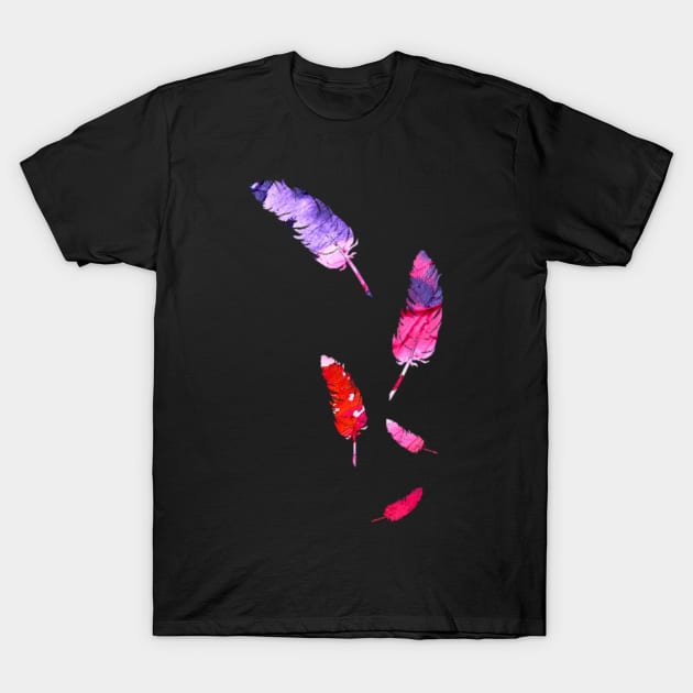 Colorful Feathers Watercolor Art Design Purple Pink Red Gift T-Shirt by twizzler3b